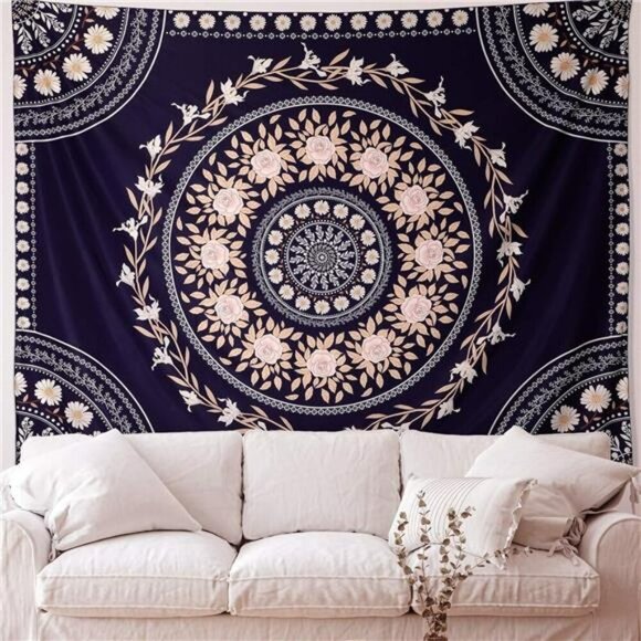 Boho Mandala Tapestry Wall Hanging Floral Pink Rose Hippie Room Decor - Picture 4 of 8